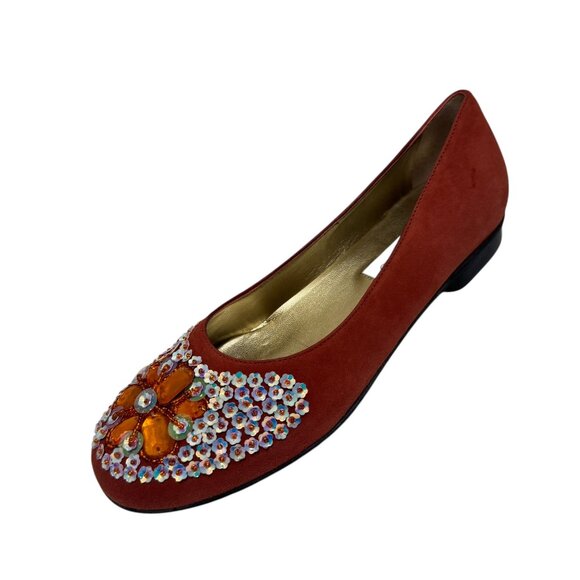 New Vintage Y2K Bernardo Sequined Flats Burnt Orange Suede size 6.5 - Picture 3 of 6